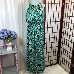 green leopard print maxi dress
